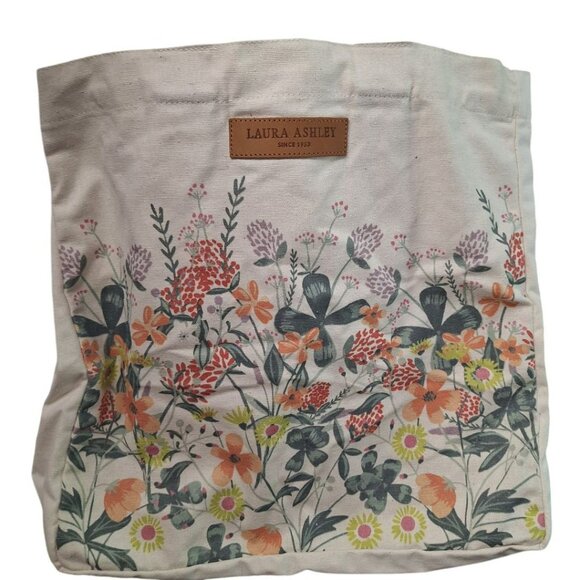 Laura Ashley Canvas Tote Bag Large Floral Boho Wide Purple Handles Reusable - Picture 9 of 10